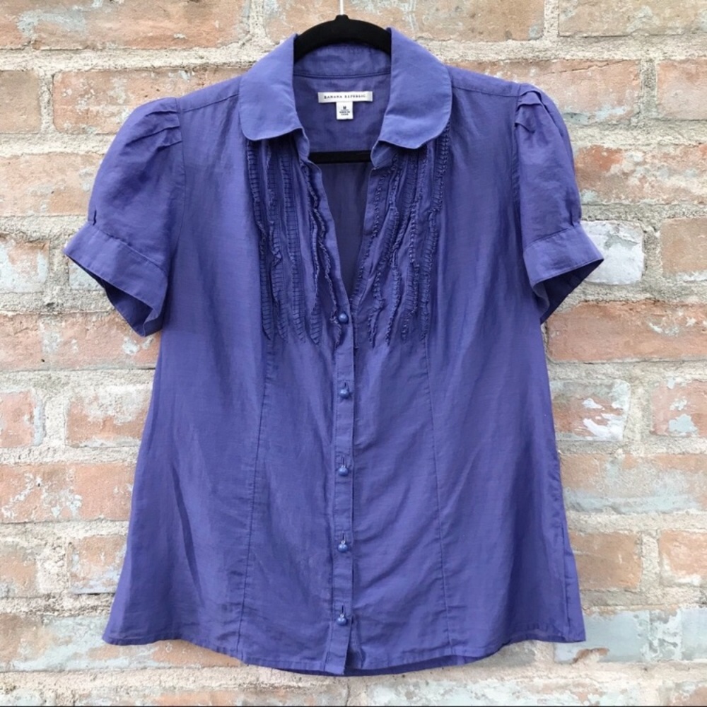 Banana Republic Purple Ruffle Career Button Down